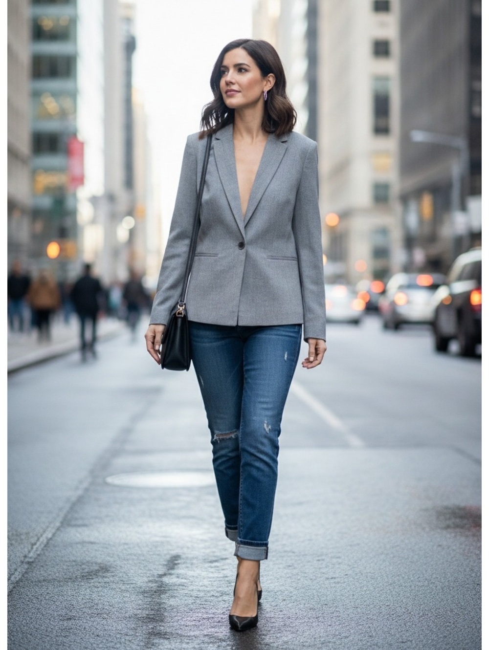 Kasper Women's Gray Single-Button Blazer Size 14